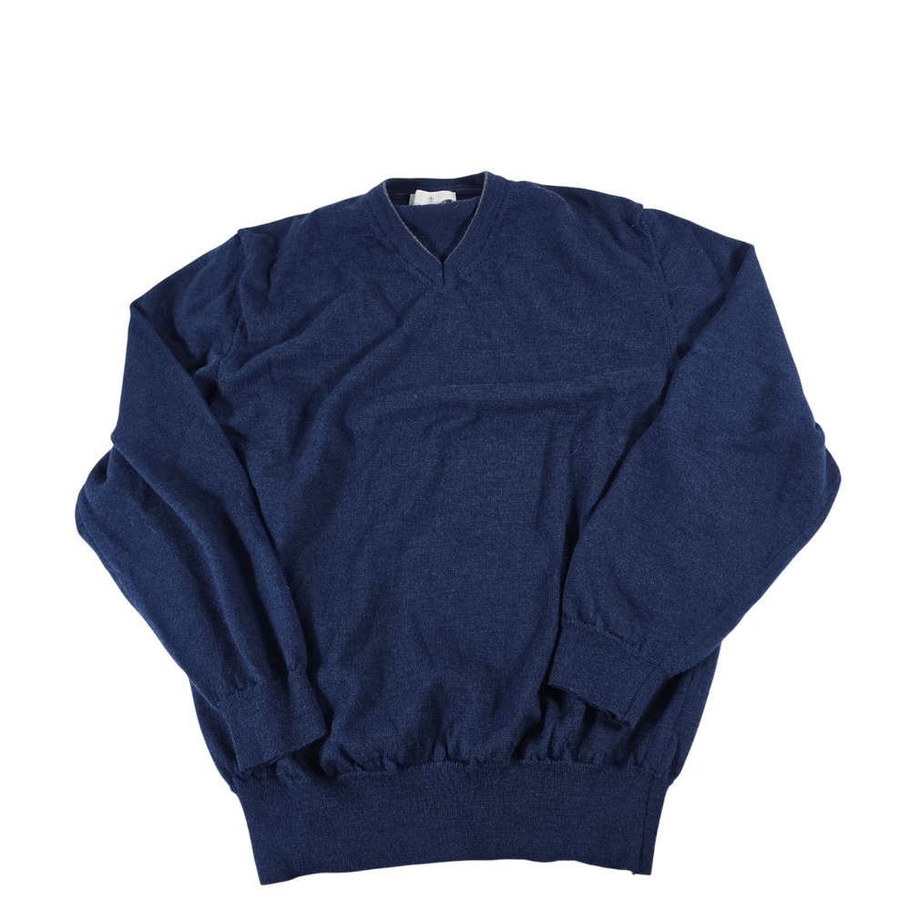 Toscano Firenze Mens XL Navy Blue 100% Merino Wool V-Neck Sweater Made in Italy